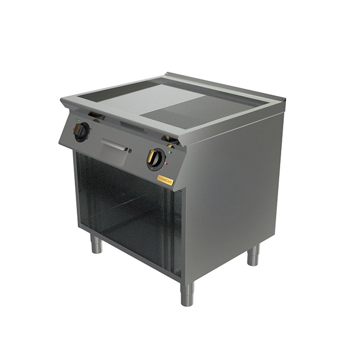 Поверхность жарочная Montona Optima, хромированная, 2 зоны (1/2 гладкая, 1/2 рифленая), открытая подставка