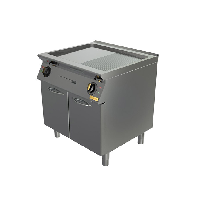 Поверность жарочная Montona LUX, хромированная, 2 зоны (1/2 гладкая, 1/2 рифленая), закрытая подставка