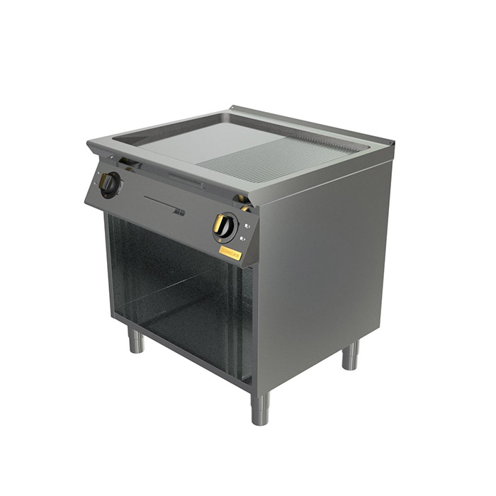 Поверность жарочная Montona LUX, хромированная, 2 зоны (1/2 гладкая, 1/2 рифленая), открытая подставка